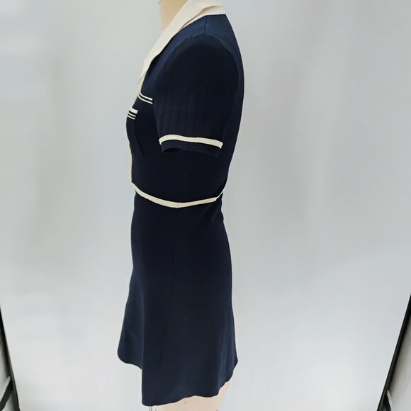 Sandro Two Tone Knit Dress Size 38 in Ecru/Marine - Picture 10 of 16